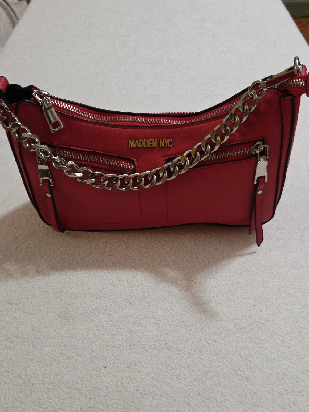 Madden NYC Red Shoulder Bag with Chain Strap